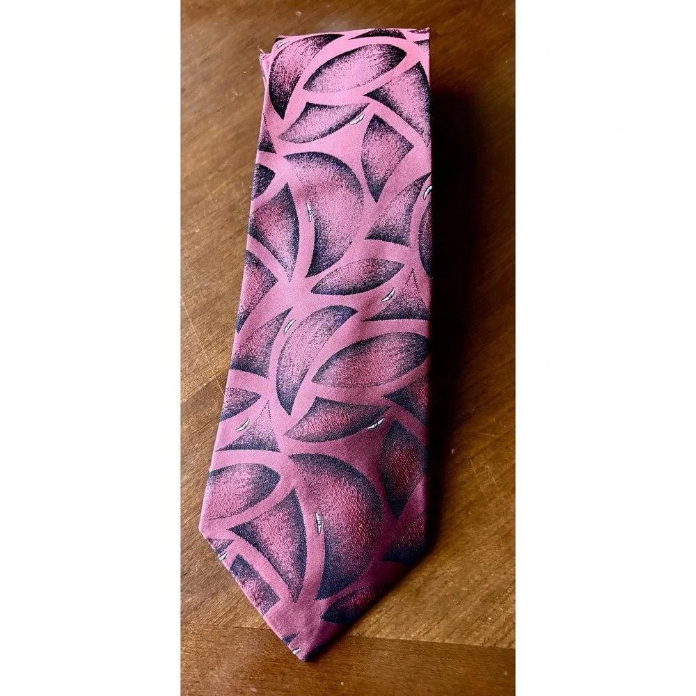 Vintage Mario Valentino Men's Silk Necktie Red Geometric Retro 80s 90s